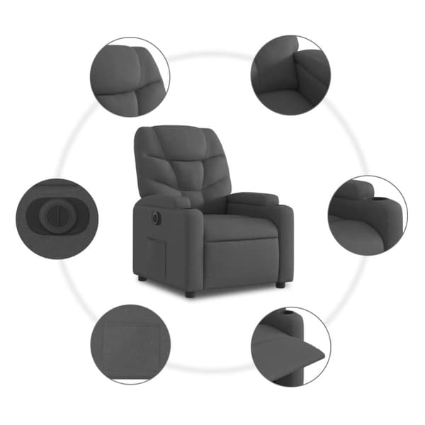 vidaXL Elektrisk reclinerfåtölj med uppresningshjälp mörkgrå tyg