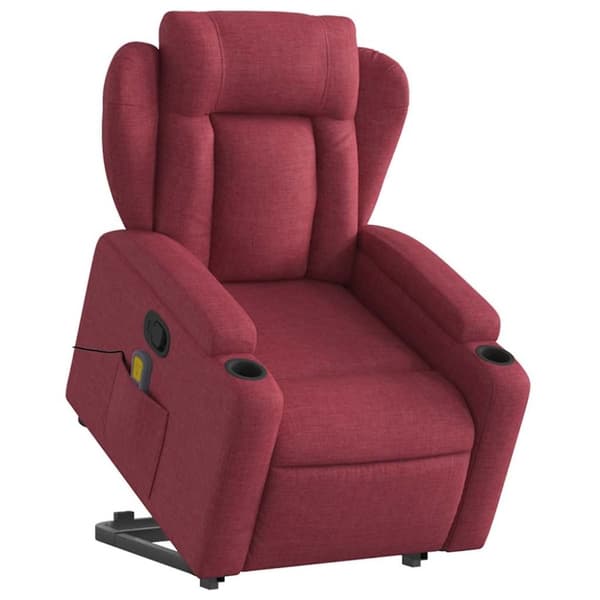 vidaXL Massagefåtölj med uppresningshjälp vinröd tyg