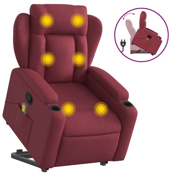 vidaXL Massagefåtölj med uppresningshjälp vinröd tyg