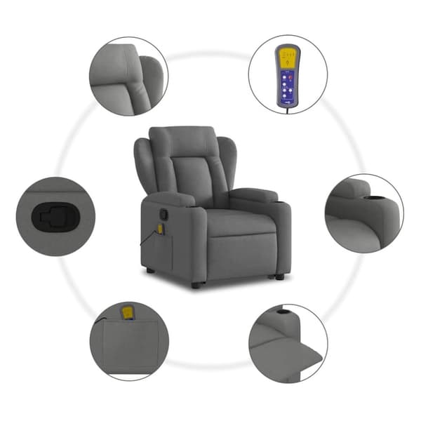 vidaXL Massagefåtölj med uppresningshjälp mörkgrå tyg