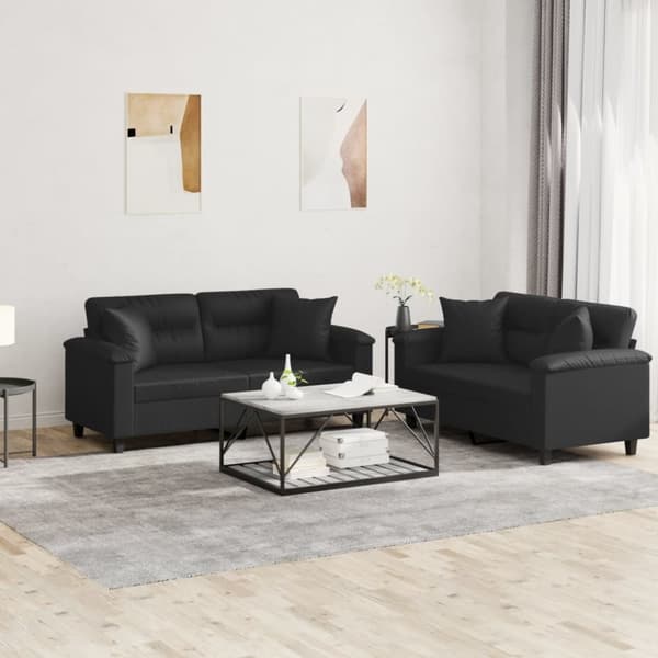 vidaXL sofasæt 2 dele med puder kunstlæder sort