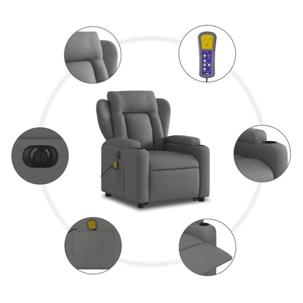 vidaXL elektrisk massagestol med løftefunktion stof mørkegrå