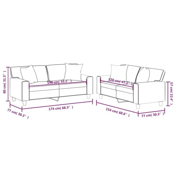 vidaXL sofasæt 2 dele med puder kunstlæder grå