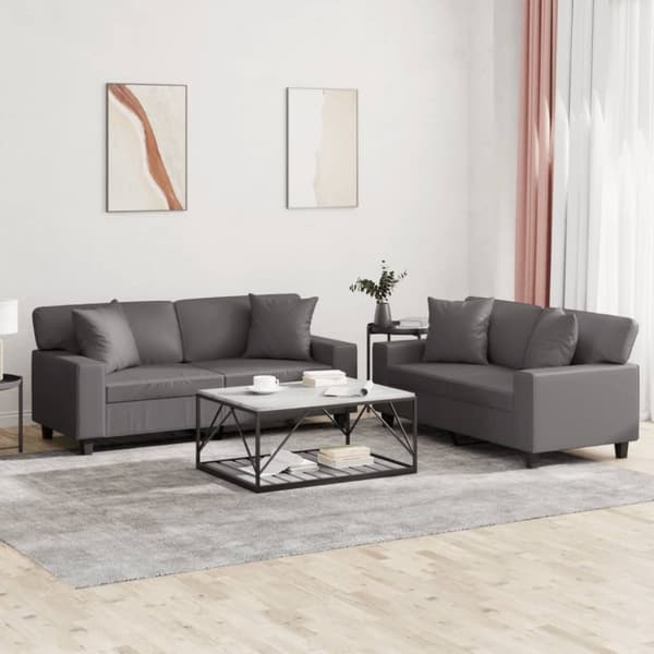 vidaXL sofasæt 2 dele med puder kunstlæder grå