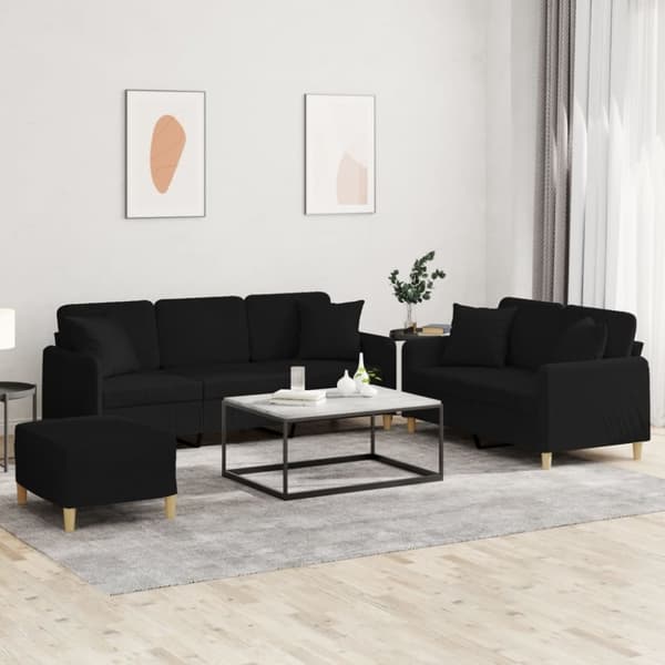vidaXL sofasæt 3 dele med puder stof sort
