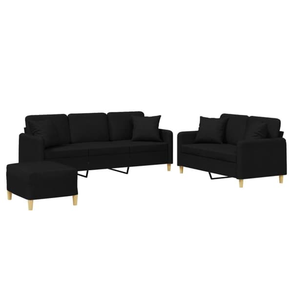 vidaXL sofasæt 3 dele med puder stof sort