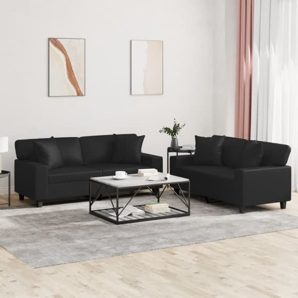 vidaXL sofasæt 2 dele med puder kunstlæder sort