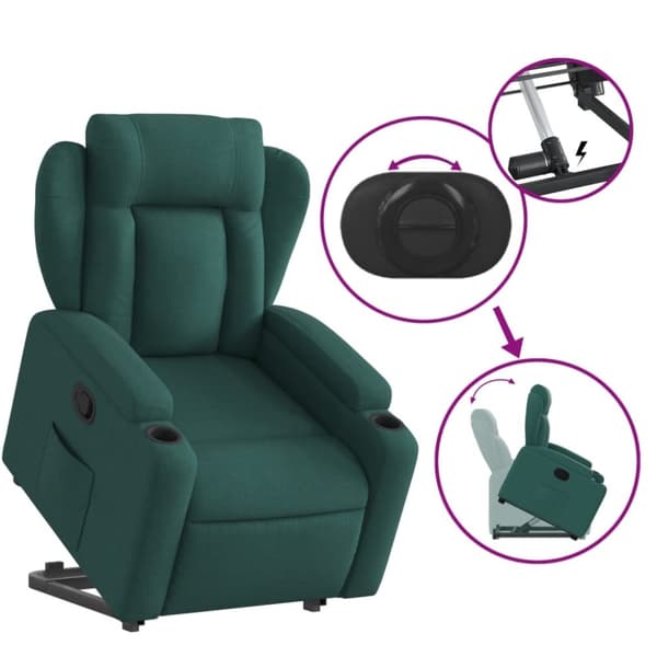 vidaXL Reclinerfåtölj med uppresningshjälp mörkgrön tyg