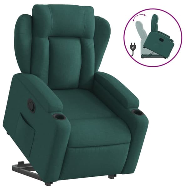 vidaXL Reclinerfåtölj med uppresningshjälp mörkgrön tyg