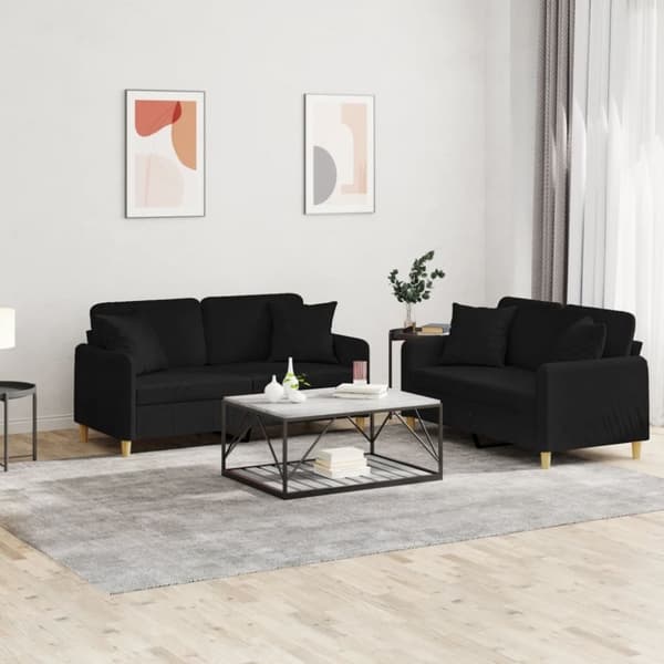 vidaXL sofasæt 2 dele med puder stof sort