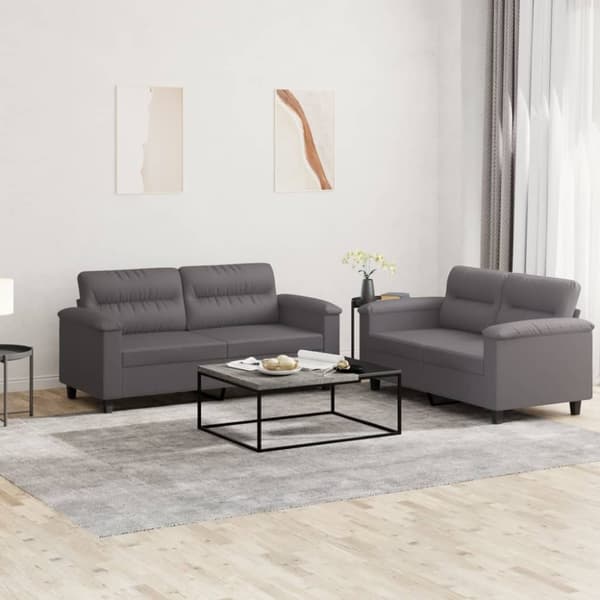 vidaXL sofasæt 2 dele med hynder kunstlæder grå