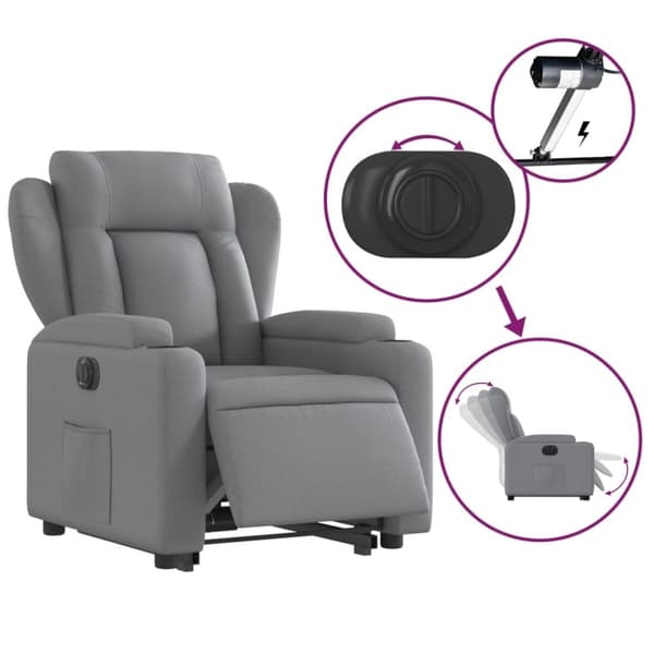vidaXL Elektrisk reclinerfåtölj med uppresningshjälp ljusgrå tyg