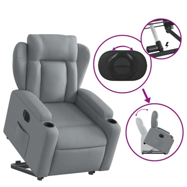 vidaXL Elektrisk reclinerfåtölj med uppresningshjälp ljusgrå tyg