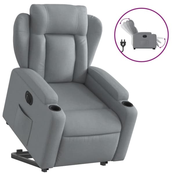 vidaXL Elektrisk reclinerfåtölj med uppresningshjälp ljusgrå tyg