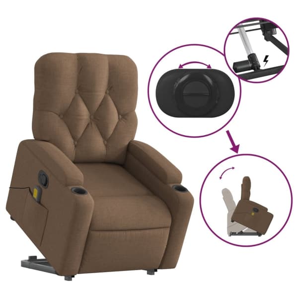 vidaXL Massagefåtölj med uppresningshjälp brun tyg