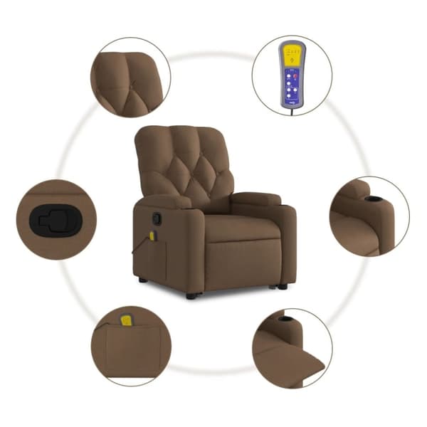 vidaXL Massagefåtölj med uppresningshjälp brun tyg