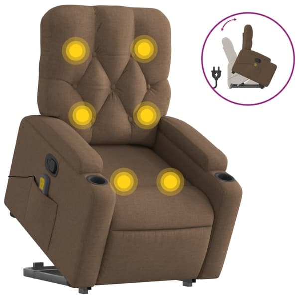 vidaXL Massagefåtölj med uppresningshjälp brun tyg