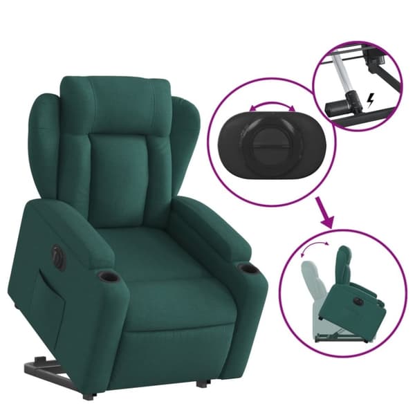 vidaXL Elektrisk reclinerfåtölj med uppresningshjälp mörkgrön tyg