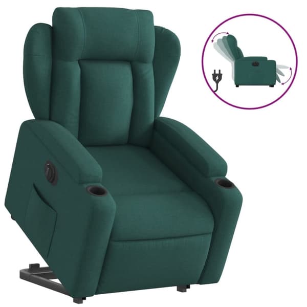 vidaXL Elektrisk reclinerfåtölj med uppresningshjälp mörkgrön tyg