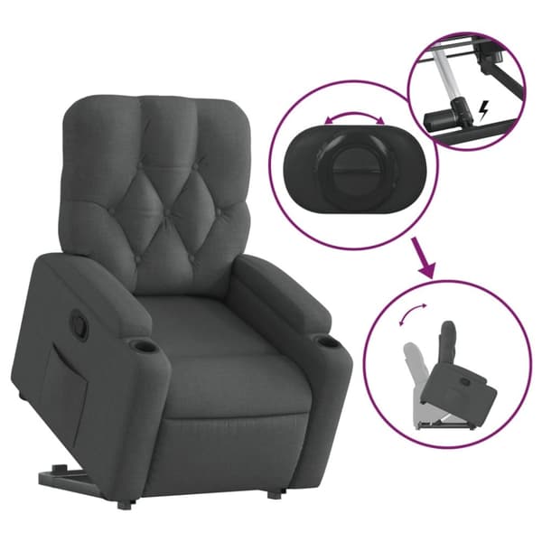 vidaXL Reclinerfåtölj med uppresningshjälp mörkgrå tyg