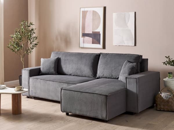Hjørnesofa grafitgrå 2-personers standard fløjlspolstring venstre dekorative puder sovesofa moderne