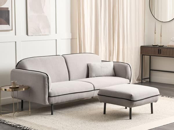 Sofa Lysegrå Polyester Sorte Metalben 3 Personers Tyk Polstret Dyb Blød Stofsofa med Fodskammel Stuen Moderne Inspiration Stue Møbel Moderne