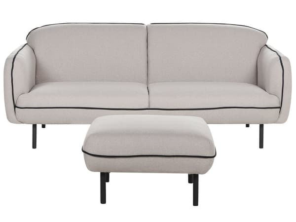 Sofa Lysegrå Polyester Sorte Metalben 3 Personers Tyk Polstret Dyb Blød Stofsofa med Fodskammel Stuen Moderne Inspiration Stue Møbel Moderne