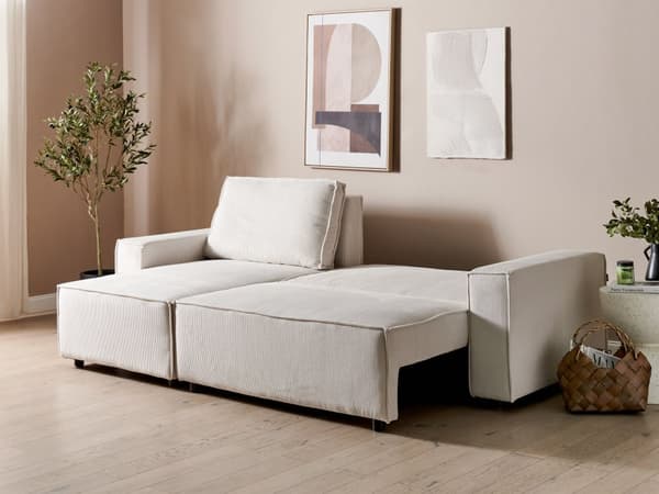 Hjørnesofa offwhite 2-personers standard fløjlspolstring højre dekorative puder sovesofa moderne