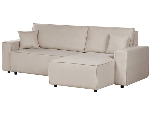 Hjørnesofa beige 2-personers standard fløjlspolstring venstre dekorative puder sovesofa moderne