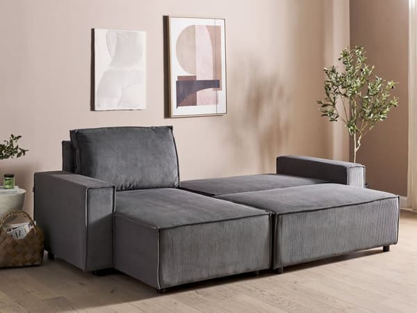 Sovesofa med Chaiselong Grå Fløjl 2 Personers Sofa L Formet Dyb Sofaseng Siddemøbel Blød Stofsofa Design Hjørnesovesofa