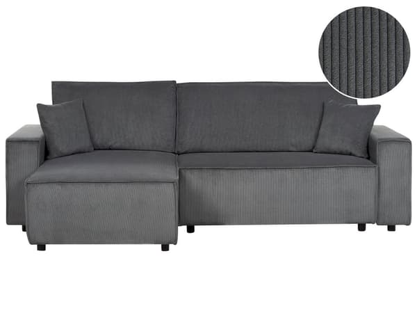 Sovesofa med Chaiselong Grå Fløjl 2 Personers Sofa L Formet Dyb Sofaseng Siddemøbel Blød Stofsofa Design Hjørnesovesofa