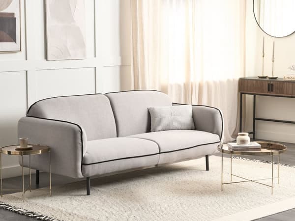 Sofa Lysegrå Polyester Sorte Metalben 3 Personers Tyk Polstret Dyb Blød Stofsofa til Stuen Moderne Retro Inspiration Stue Møbel Moderne