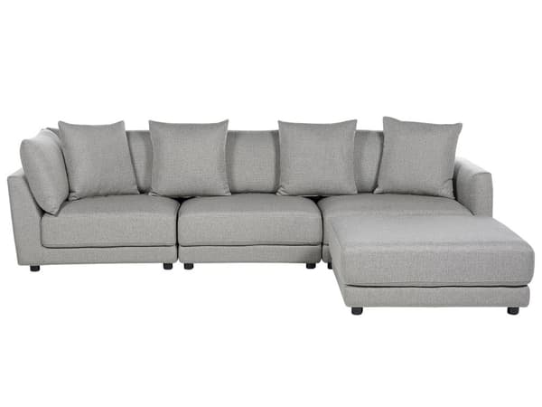 En brun polstret 3-personers sofa med skammel Moderne stuesofa