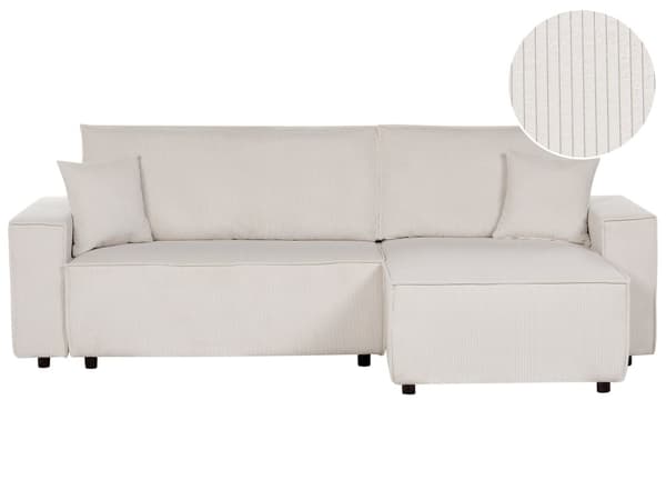 Hjørnesofa råhvid 2-personers standard fløjlspolstring venstre pyntepuder sovesofa moderne