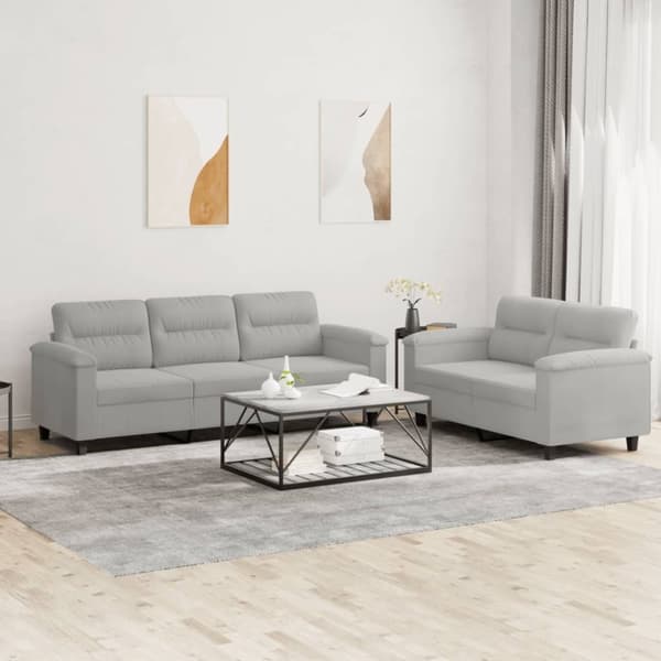vidaXL sofasæt 2 dele med hynder mikrofiberstof lysegrå