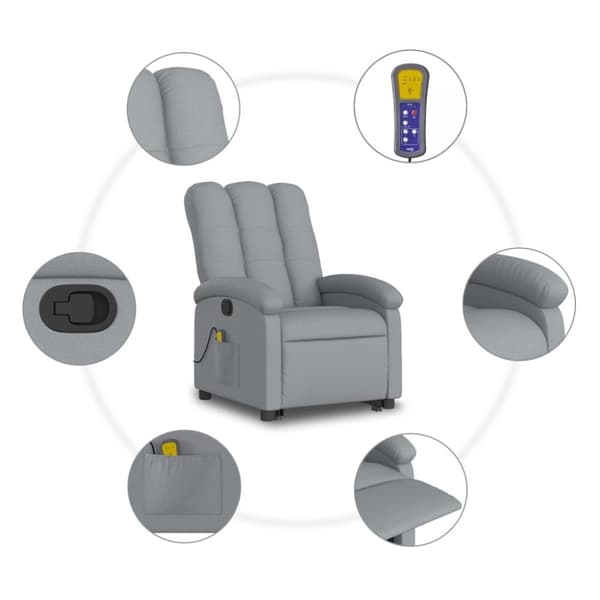 vidaXL Massagefåtölj med uppresningshjälp ljusgrå tyg