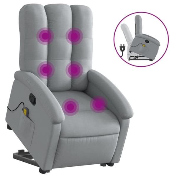 vidaXL Massagefåtölj med uppresningshjälp ljusgrå tyg