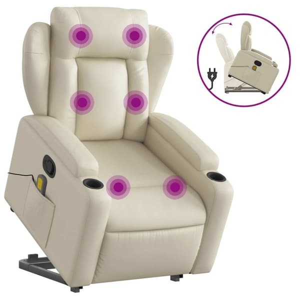 vidaXL Massagefåtölj med uppresningshjälp gräddvit konstläder