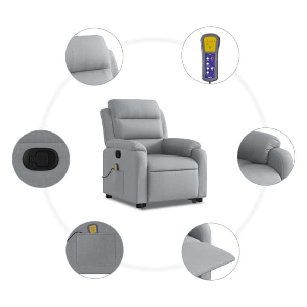 vidaXL Massagefåtölj med uppresningshjälp ljusgrå tyg