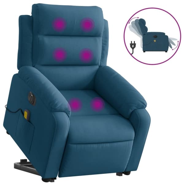 vidaXL massagestol med løftefunktion velour blå