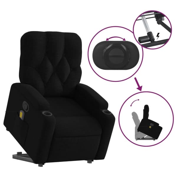 vidaXL Massagefåtölj med uppresningshjälp svart tyg