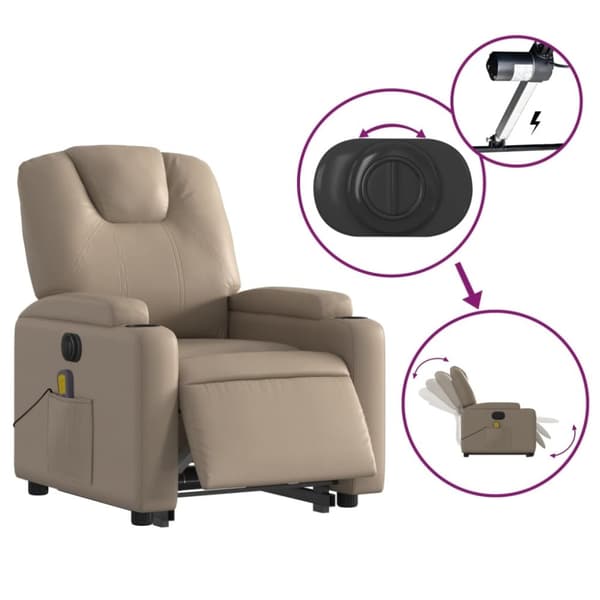 vidaXL Massagefåtölj med uppresningshjälp cappuccino konstläder