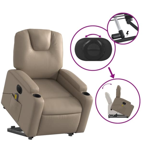 vidaXL Massagefåtölj med uppresningshjälp cappuccino konstläder