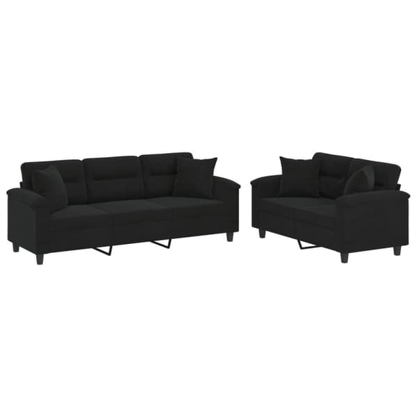 vidaXL sofasæt 2 dele med puder mikrofiberstof sort