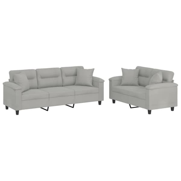 vidaXL sofasæt 2 dele med puder mikrofiberstof lysegrå