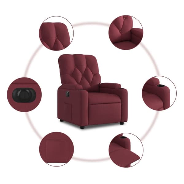 vidaXL Elektrisk reclinerfåtölj vinröd tyg