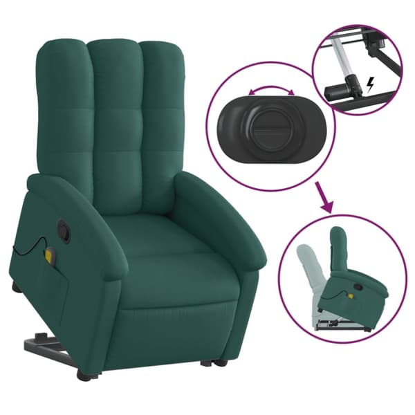 vidaXL Massagefåtölj med uppresningshjälp mörkgrön tyg