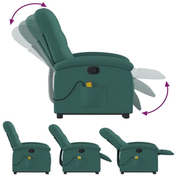 vidaXL Massagefåtölj med uppresningshjälp mörkgrön tyg