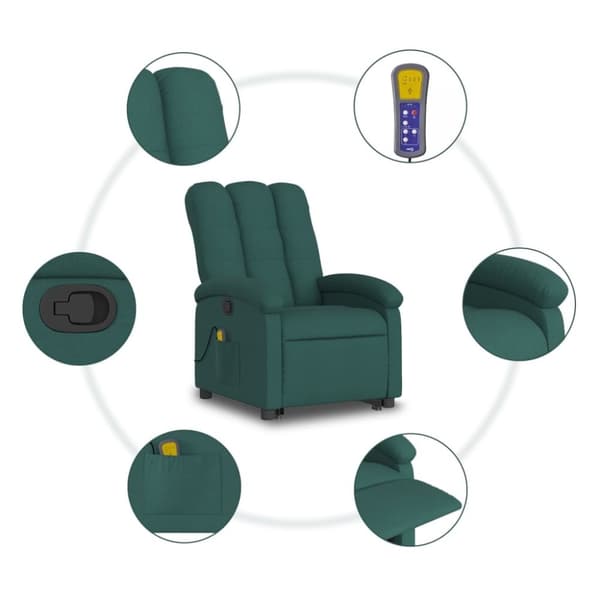 vidaXL Massagefåtölj med uppresningshjälp mörkgrön tyg