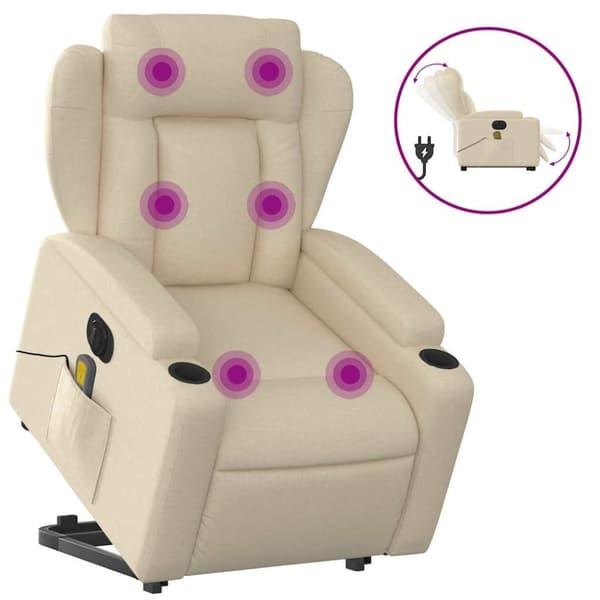 vidaXL elektrisk massagestol med løftefunktion cremefarvet